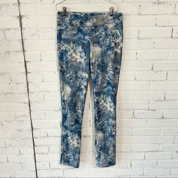 Joseph Ribkoff Print Stretch Pants Blue White Charcoal Sz 8 Floral Easy Up Pants - Picture 2 of 11